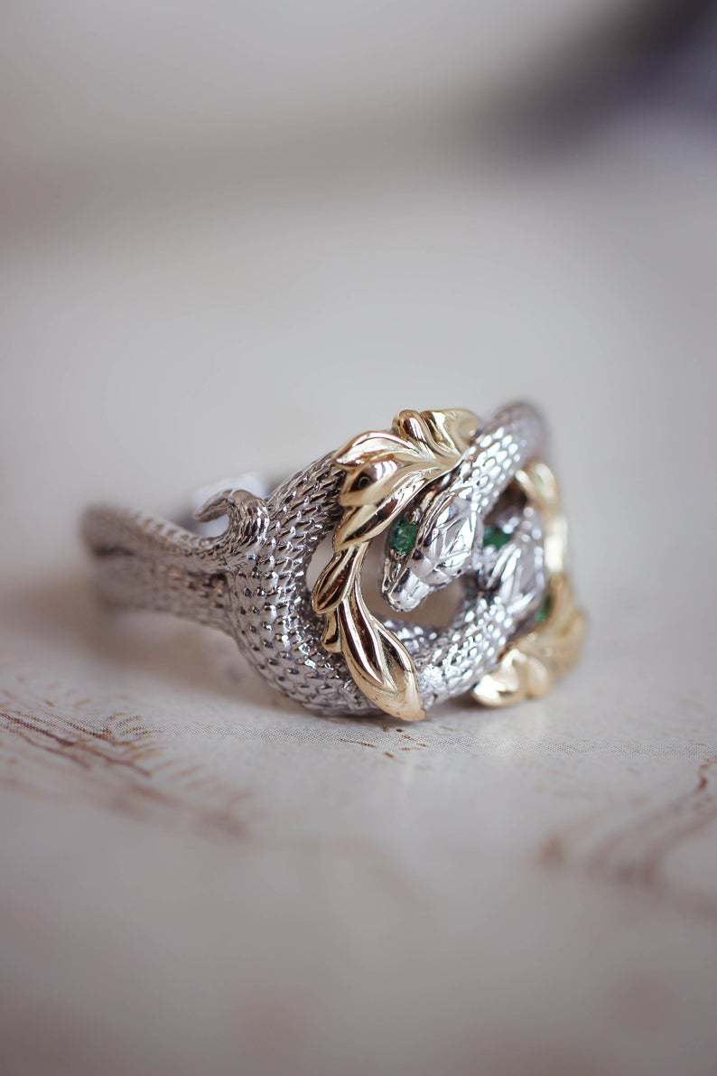 Two-tone Diamond-encrusted Snake-wrap Ring