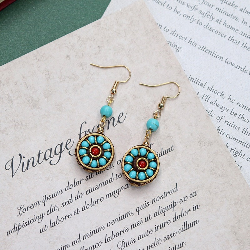 Handmade Tibetan Ethnic Earrings – Vintage Nepalese Blue Stone Jewelry for Women