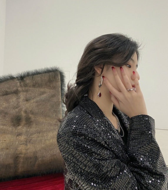 Long Geometric Ruby Earrings for Women – Elegant Statement Drop Earrings