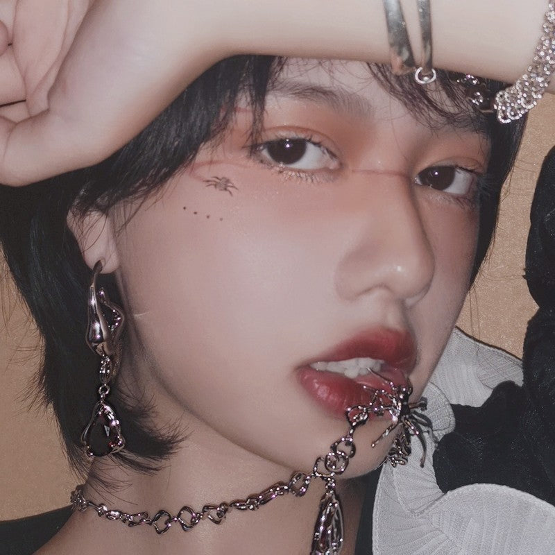 Long Geometric Ruby Earrings for Women – Elegant Statement Drop Earrings