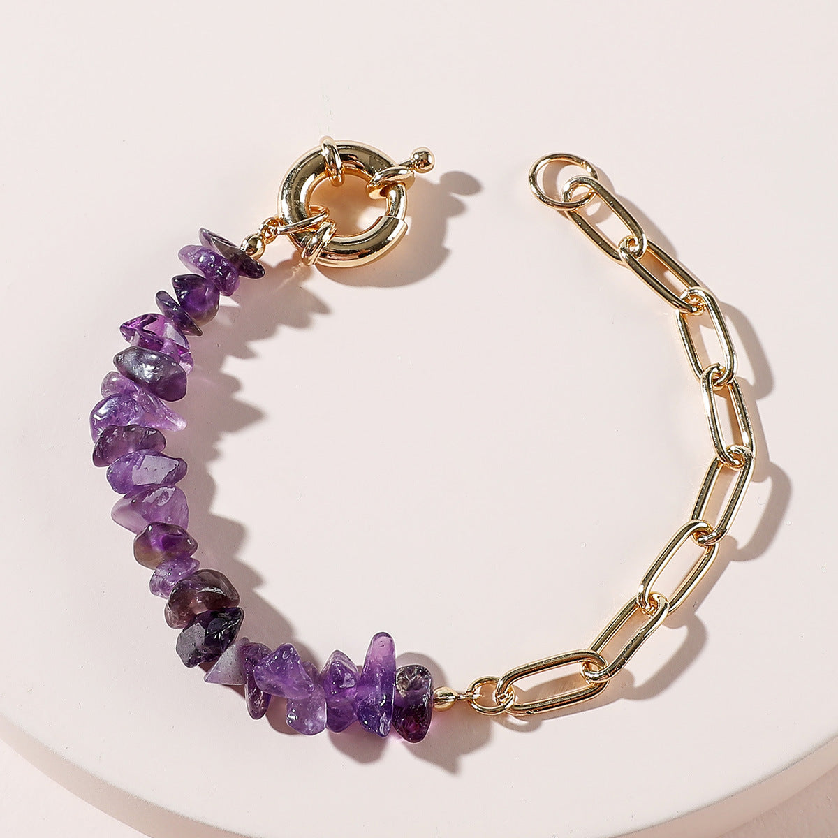 Amethyst Crystal Bracelet – Rough Stone Geometric Stainless Steel Jewelry for Women