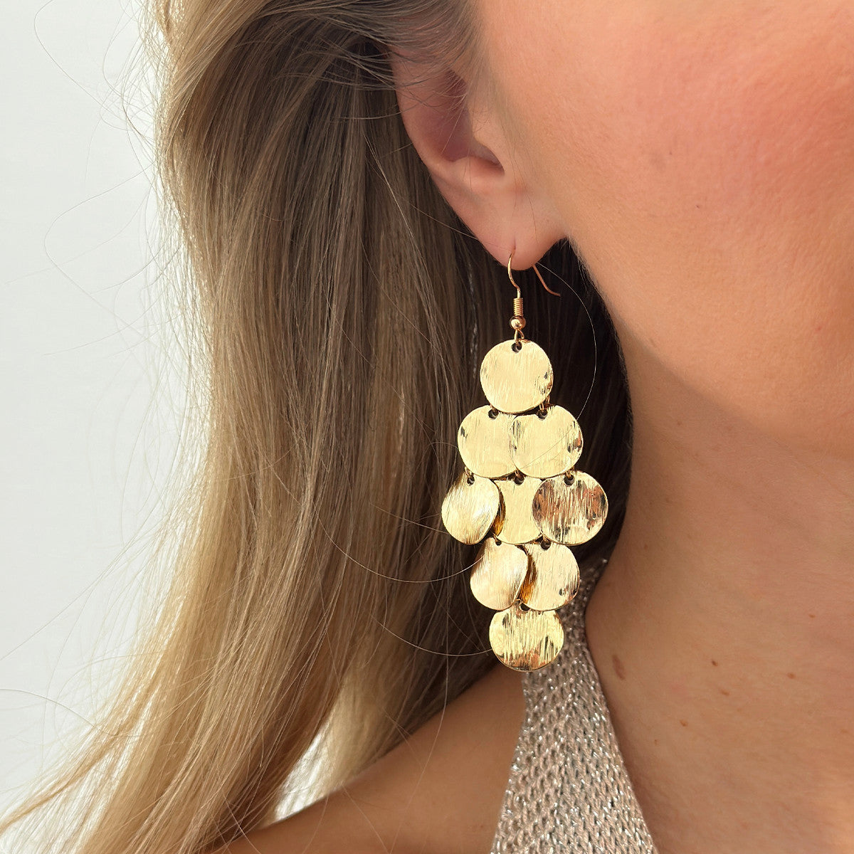 Geometric Sequin Y-Shaped Long Necklace & Earrings – Trendy Light Luxury Party Jewelry