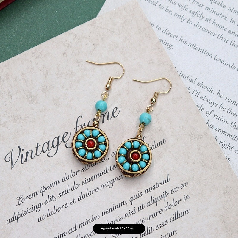 Handmade Tibetan Ethnic Earrings – Vintage Nepalese Blue Stone Jewelry for Women