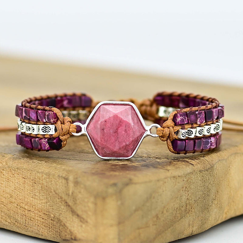 Simple Natural Stone Handwoven Cowhide Bracelet – Bohemian Women’s Jewelry