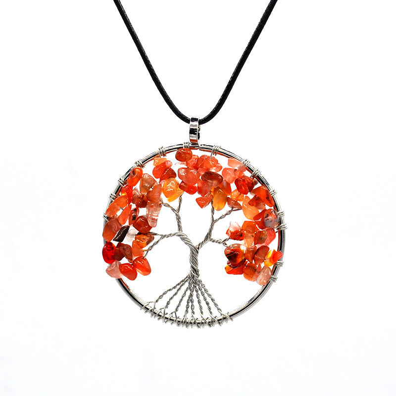 Kabbalah Life Tree Necklace – Copper Wire & Natural Stone Pendant Jewelry