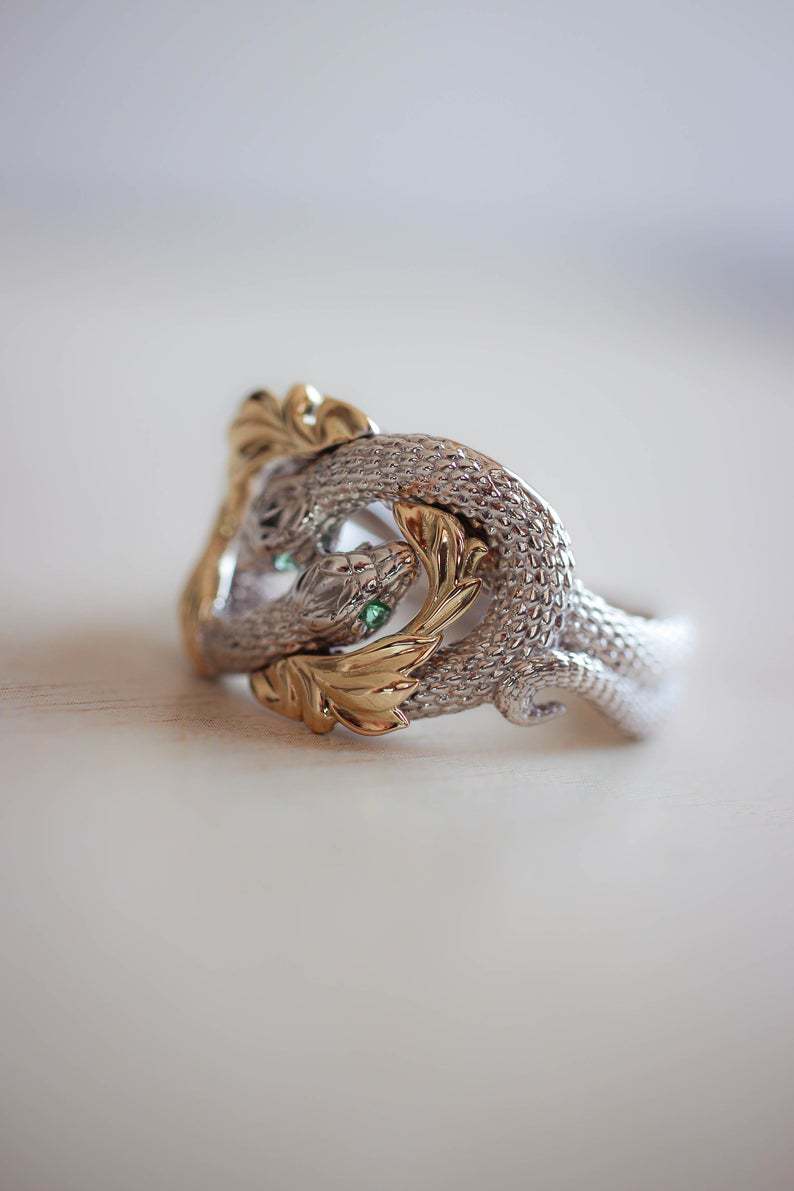 Two-tone Diamond-encrusted Snake-wrap Ring
