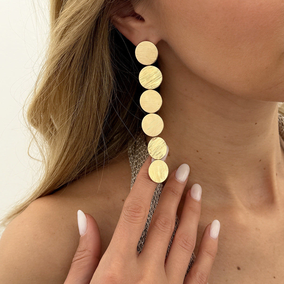 Trendy Geometric Round Metal Necklace & Earrings Set – Minimalist Gold & Silver Luxury Jewelry for Women