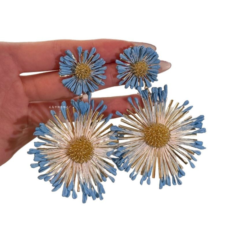 Blue Sunflower Earrings With A Seaside Holiday Resort Style