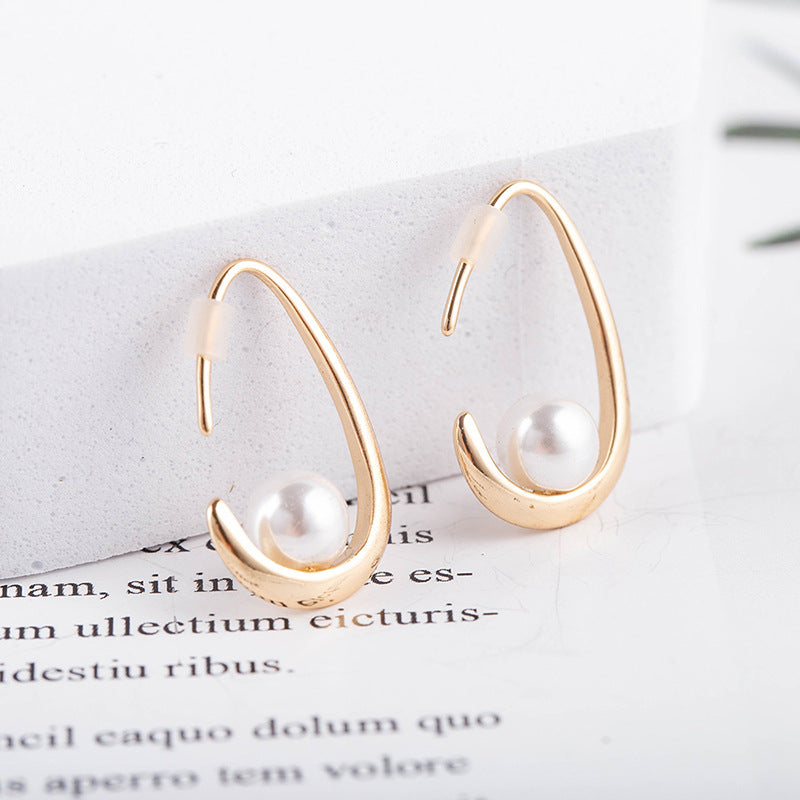 Minimalist Pearl Drop Earrings for Women – Textured Brass Look Jewelry
