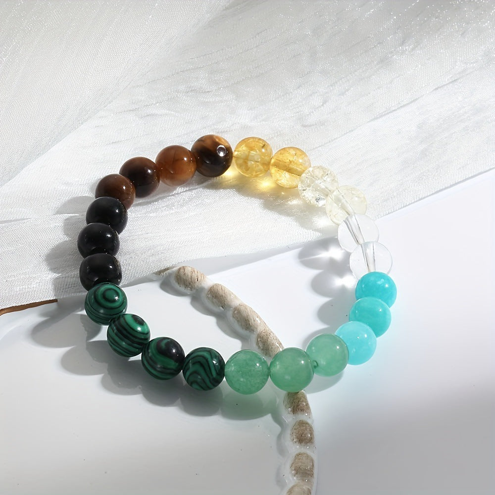 Natural Stone Crystal Bracelet – Citrine, Aventurine & Malachite Beaded Jewelry
