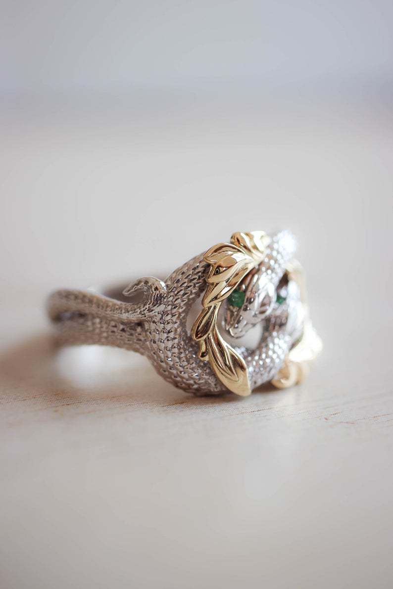 Two-tone Diamond-encrusted Snake-wrap Ring
