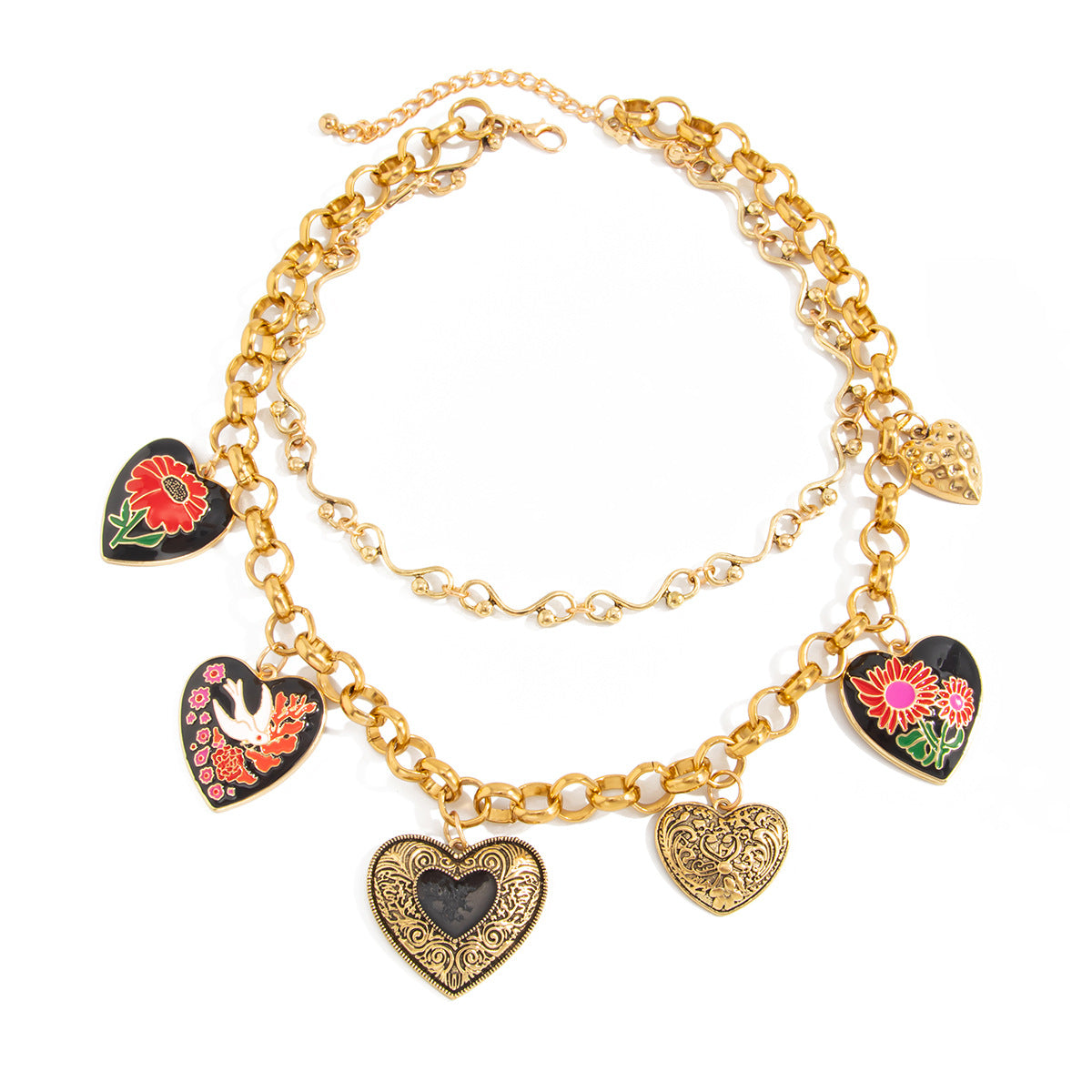Punk Heart Pendant Necklace – Trendy Mixed-Color Sweet & Cool Chain Necklace for Women
