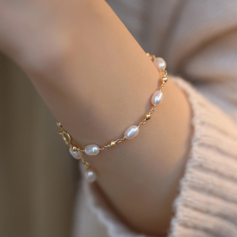 Handmade Natural Freshwater Pearl Bracelet – Fairy-Chic Chinese Style Jewelry for Women