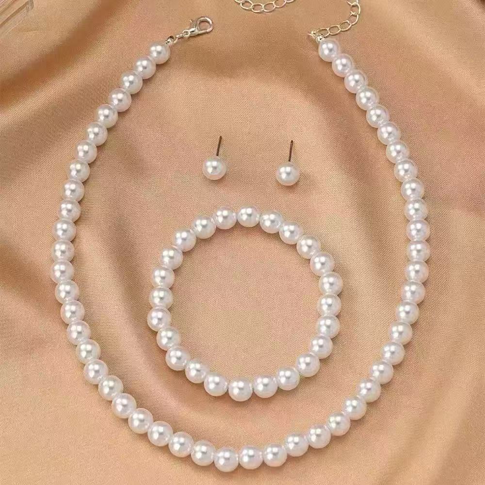 Light-Luxury Pearl Jewelry Set – Necklace, Bracelet & Earrings for Women