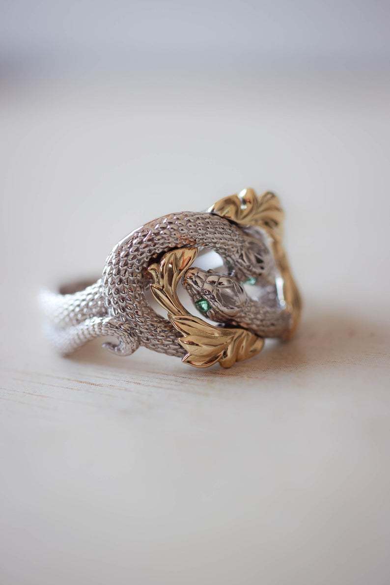 Two-tone Diamond-encrusted Snake-wrap Ring