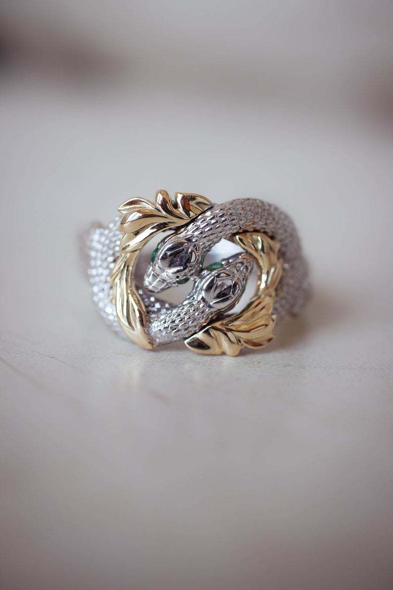 Two-tone Diamond-encrusted Snake-wrap Ring