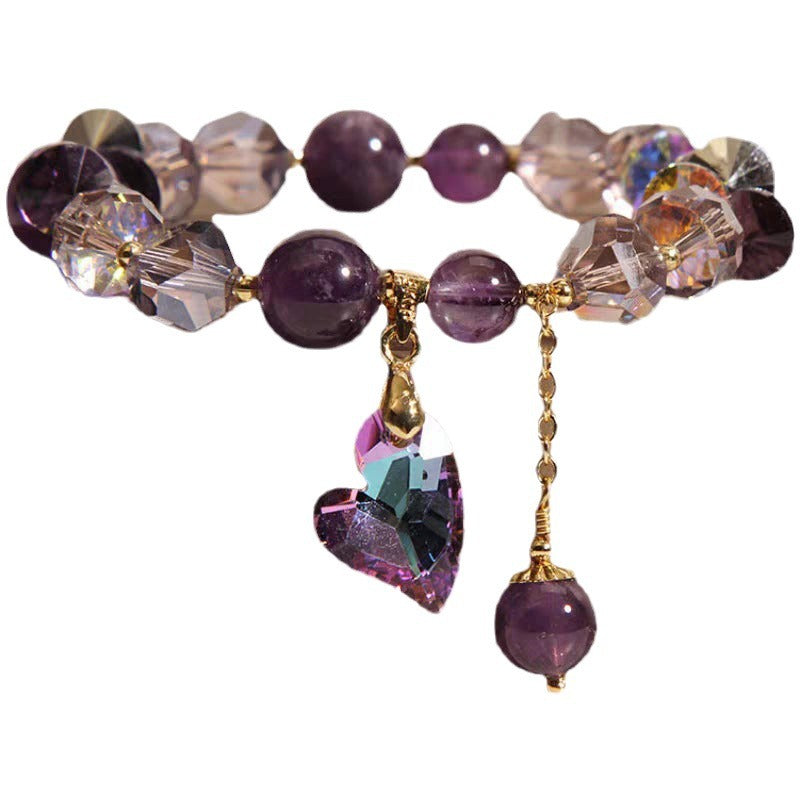 Amethyst Heart Crystal Bracelet – Natural Purple Gemstone Love Jewelry