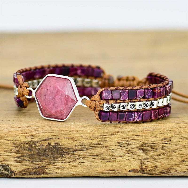 Simple Natural Stone Handwoven Cowhide Bracelet – Bohemian Women’s Jewelry