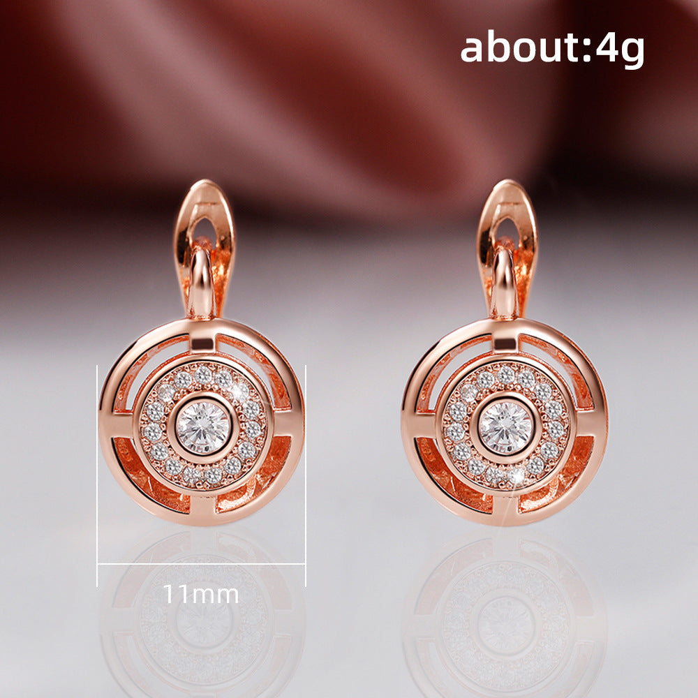 Women’s Round Rhinestone Hollow Earrings – Elegant Zircon Wedding & Party Jewelry