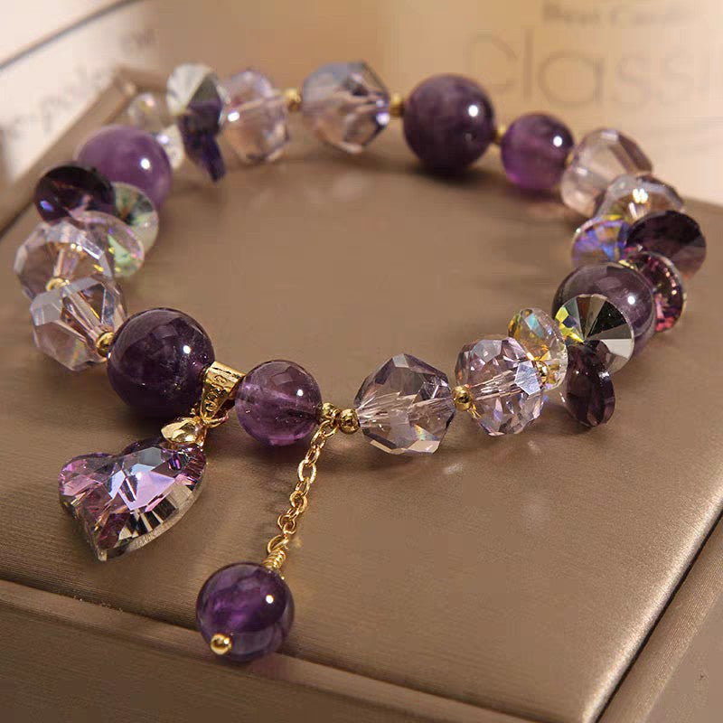 Amethyst Heart Crystal Bracelet – Natural Purple Gemstone Love Jewelry