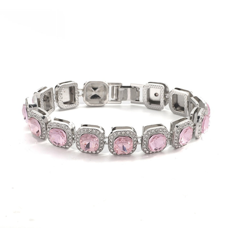 Women’s Cubic Zirconia Full Diamond Bracelet – Hip-Hop Geometric Zinc Alloy Jewelry