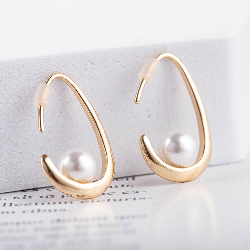 Minimalist Pearl Drop Earrings for Women – Textured Brass Look Jewelry