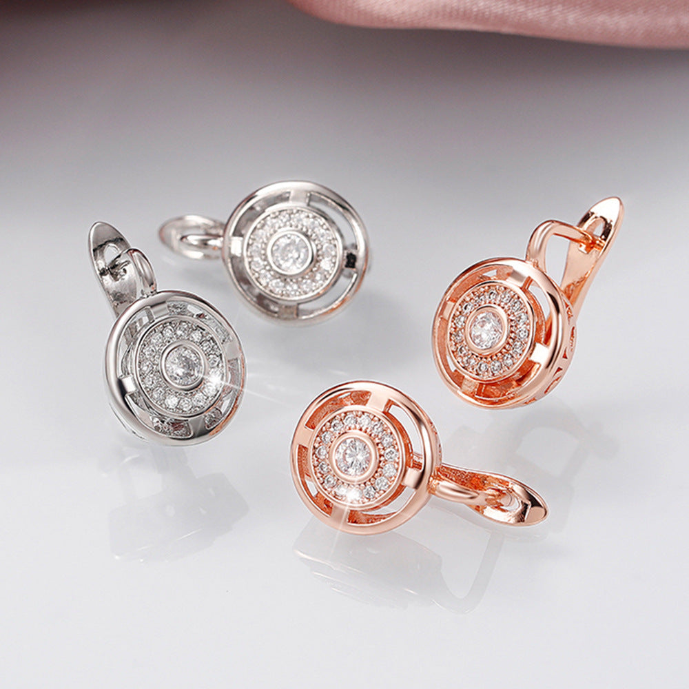 Women’s Round Rhinestone Hollow Earrings – Elegant Zircon Wedding & Party Jewelry