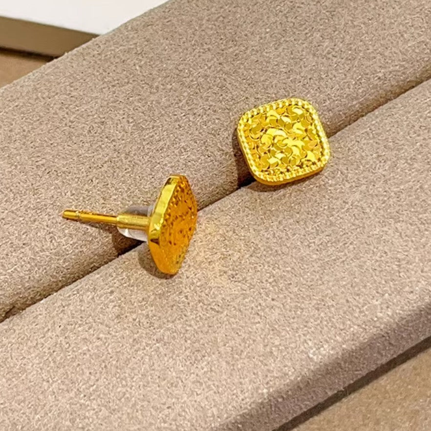 Square Ice-Crushed Stud Earrings for Women – Light Luxury Geometric Jewelry